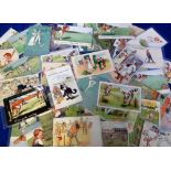 Postcards, a good selection of 40 cricket comic cards illustrated by Shepheard, Chloe Preston, Tom