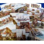 Postcards, a selection of 26 scenic views illustrated by A R Quinton inc. street scenes, villages,