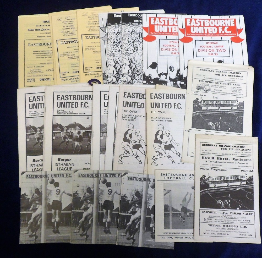 Football programmes, Eastbourne Utd/Eastbourne Town, a selection of 32 homes, 1950s - 1980s,