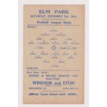Football programme, Reading v Charlton, 2 December 1944, Football League South (single sheet, vg) (