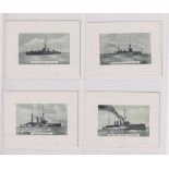 Cigarette cards, Phillips, British Warships, 'L' size, 4 cards, nos 13, 15, 18 & 19 (gd/vg) (4)