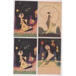 Postcards, Chilton Longley, Art Nouveau, A H & Co (2) nos 845 1 & 3 & S.H. & Co., Series 845 nos 2 &