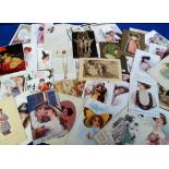 Postcards, a glamour, pretty girl and romance collection of approx. 80 cards. Artists inc. Corbella,