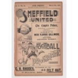 Football programme, Sheffield U v Notts C, 9 March 1901, Division 1 (ex-binder, small tears, gen gd)