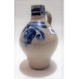 German 18th Century Westerwald stoneware bottle with loop handle and ovoid body and with blue