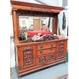 Victorian walnut mirror back sideboard, the superstructure with moulded cornice with foliate