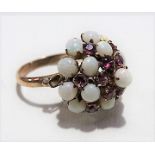 14k opal and ruby set cluster ring, weight 3.6g approx.