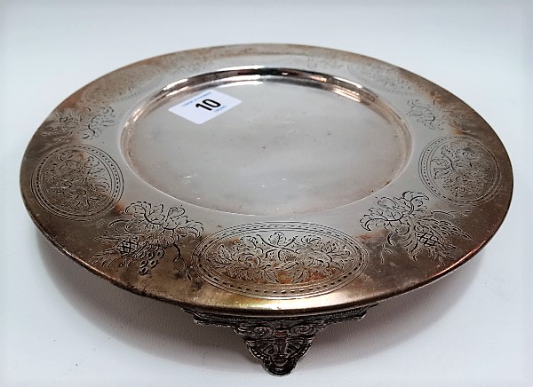 Victorian silver card tray, the rim engraved with five oval foliate reserves and foliate sprays in