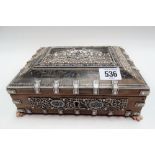 Late 19th Century horn and ivory applied rectangular section Anglo Indian workbox, the caddy lid