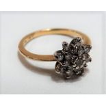 18ct gold diamond set cluster ring, the central diamond of 0.05ct spread approx, weight 3.3g