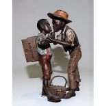 Good cold painted bronze Austrian group by Bergmann modelled as two African American children, one