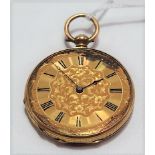 18ct gold foliate engraved cased key wind pocket watch, the lever movement stamped MILLERET