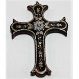 Tortoiseshell gold and silver pique cross pendant, length 53mm