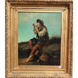 RICHUTHIS (?) Seated Girl Smoking a Pipe Oil on canvas Indistinctly signed 66cm x 53cm