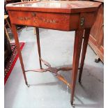 Attractive Sheraton Revival Bijouterie table, the top with canted corners and bevel glazed panel