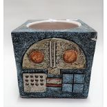 Troika Pottery cube section jardinière, geometric moulded upon a mottled blue ground, signed and