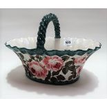 Rare 19th Century Wemyss ware oval egg basket, painted with cabbage roses, impressed mark WEMYSS