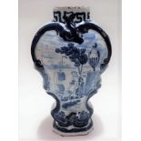 18th Century Delft blue and white vase painted with a woman and dog with a ship in the distance,