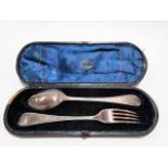 Victorian silver cased Christening fork and spoon, maker KH EH, London 1867, weight 2.30oz approx
