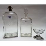 Two 19th Century square section bottles, one with facet cut decoration, the other with a stopper and