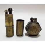 Two WWI trench lighters, one of hexagonal section with Royal Army Service Corps George VI brass