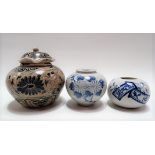 Chinese porcelain ovoid blue and white underglaze brush washer, decorated with two tablets of