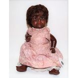 Armand Marseille bisque porcelain head black sleep-eye doll, height 37in, mark to the neck A.2.M