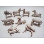 Nine Chinese blanc de chine horses, average width 6cm (damages)