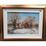 ANDREW HOWAT Snowy Farmyard Scene Oil on board Signed 24cm x 34cm