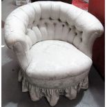 Victorian silver foliate damask upholstered button-back tub chair