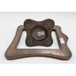 Small Edwardian silver mounted blue velvet photograph frame, embossed and pierced to the corners