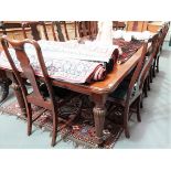 Good 19th Century mahogany rectangular extending dining table, the moulded top with string inlay,