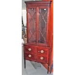 Edwardian George III mahogany inlaid floor standing corner cabinet, the astragal glazed doors