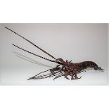 Japanese copper articulated crayfish, signed, length 26cm