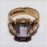 Victorian 15ct gold pale amethyst set ring, the cut rectangular stone measures 12mm x 9mm approx,