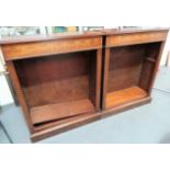 Pair of early 20th Century mahogany inlaid low bookcases with adjustable shelves, width 82cm.