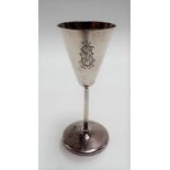 Continental white metal small liqueur goblet, with engraved monogram, height 9cm.