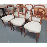 Victorian set of six balloon back dining chairs with scroll carved mid rail, on cabriole legs