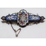 19th Century continental silver micro mosaic bar brooch decorated with a central panel of foliate