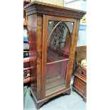 Victorian burr walnut veneered floorstanding low cabinet with glazed doors, the interior with