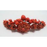 Rare 19th Century carved coral white metal mounted tiara, carved and applied with seven