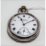 Silver crown wind open face pocket watch, the 36mm dial signed 'Freemans Non-Magnetic', with Roman