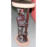20th Century African tribal figural carved stand from one piece of wood, carved with a woman