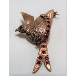 14k rose gold ruby set bird brooch, stamped 14K, weight 3.2g approx.