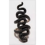 Contemporary 925 silver and black diamond set snake ring by Thomas Sabo.