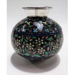 White metal and coloured enamel ovoid vase with foliate banded decoration, stamped 92.5, height 9cm,