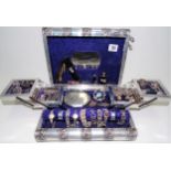 Jewellery box containing silver and metal marcasite jewellery including rings, brooches, bracelets