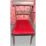 Set of six Regency mahogany dining chairs with foliate scroll, cast and pierced mid rails and on