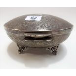 Good Islamic silver ovoid hinge lidded jewellery casket, the lid with geometric patterns, with a
