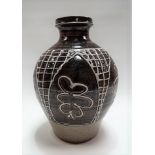 Barry Hugget Carnon Downs Studio Pottery baluster vase with Tenmoko and ash glaze with slip